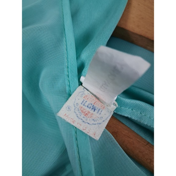 Vintage 60s 70s Evening Dress 18 Aqua Green Chiffon 45" Long Flowy Hollywood - Picture 10 of 12